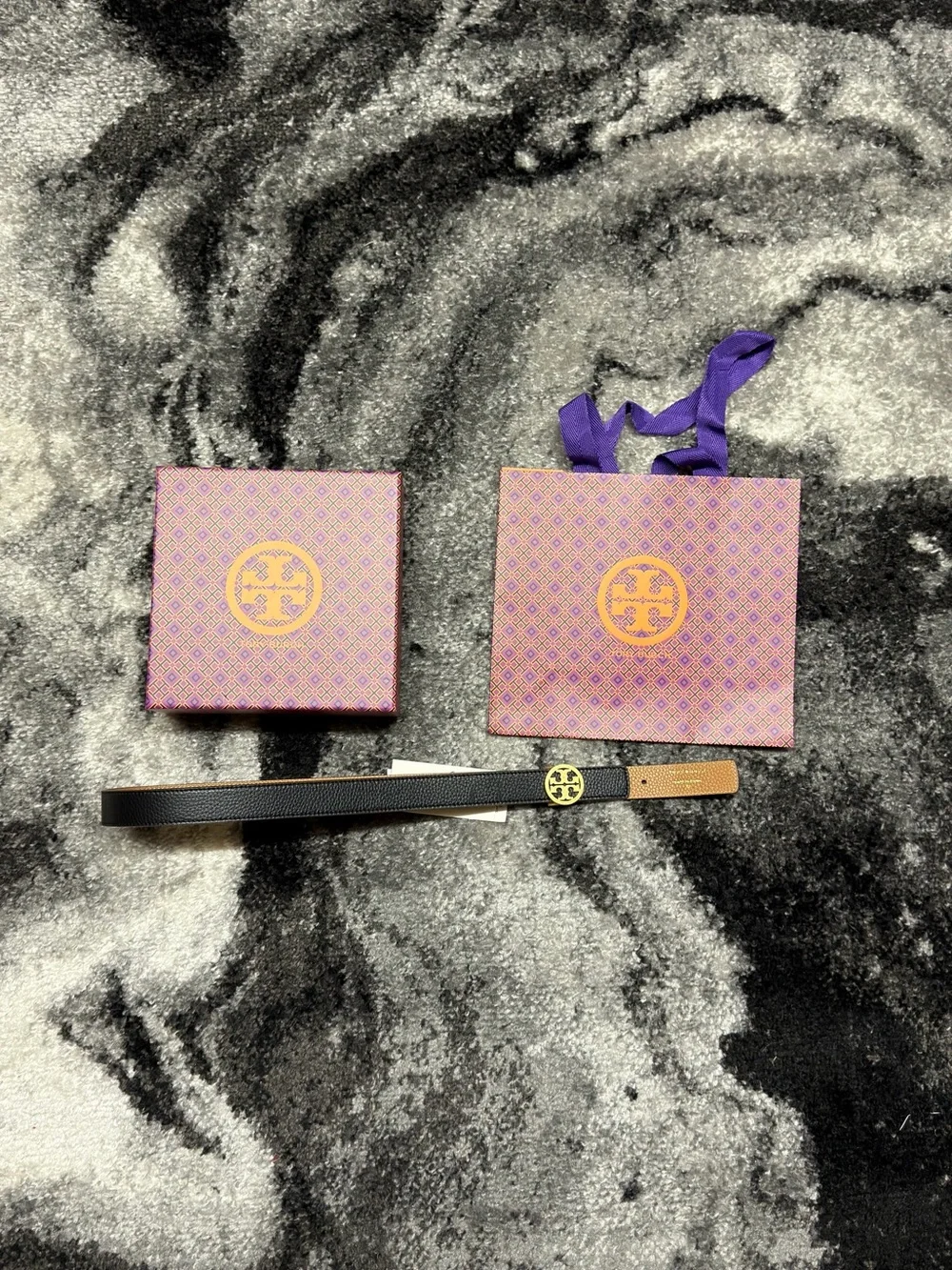 Tory Burch Black And Gold Miller Reversible Belt Size 90